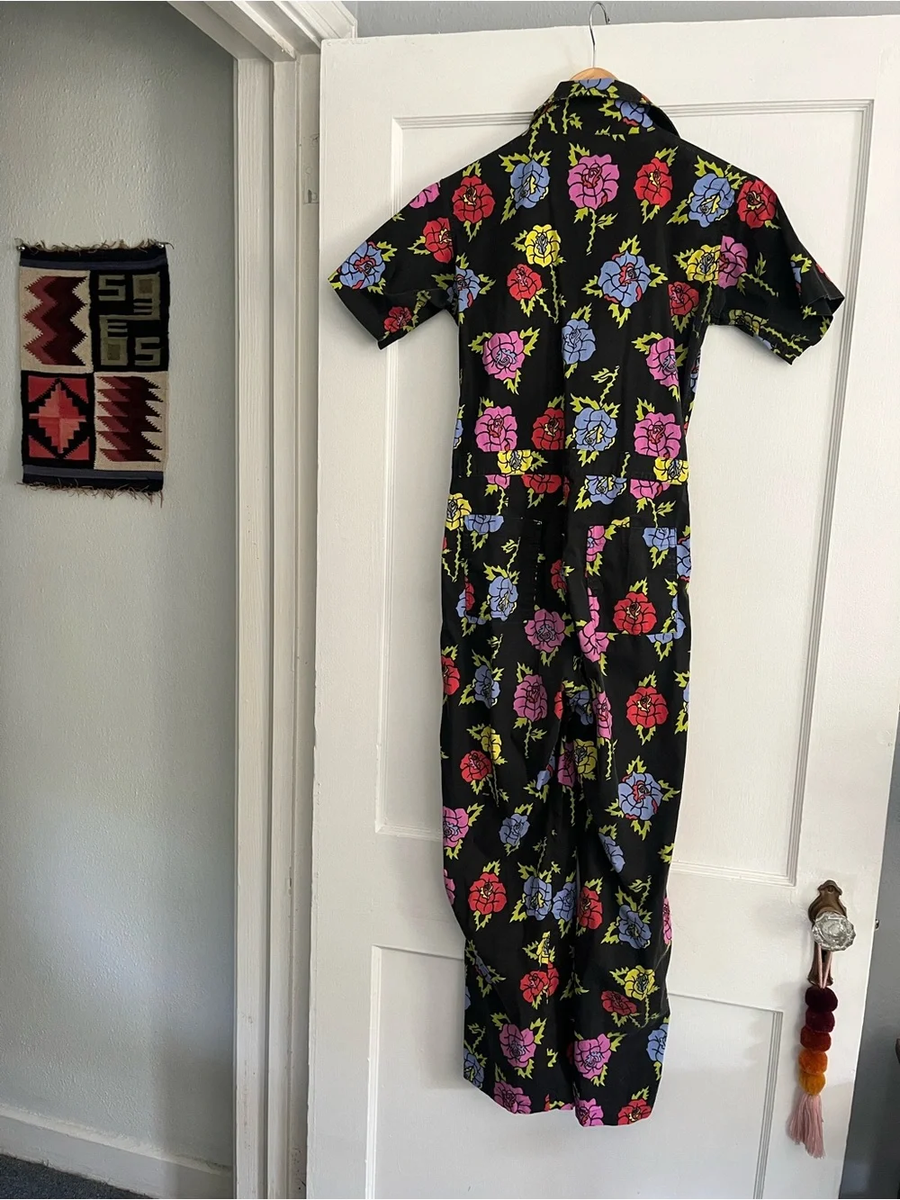 Nooworks Black Floral Jumpsuit with Pink, Blue & Yellow Roses - Picture 7 of 9